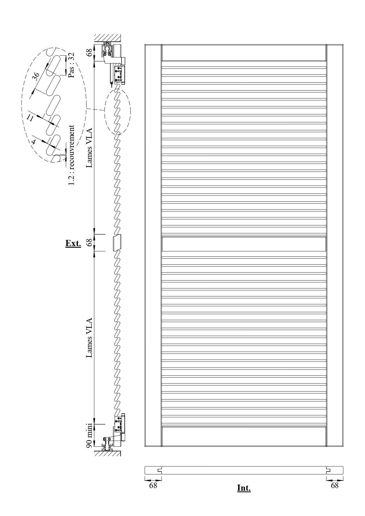 ca vlt32e volet coulissant accordéon lames tringlées emboîture haute